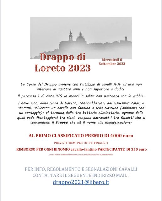 Il 6 settembre si corre la Corsa del Drappo di Loreto