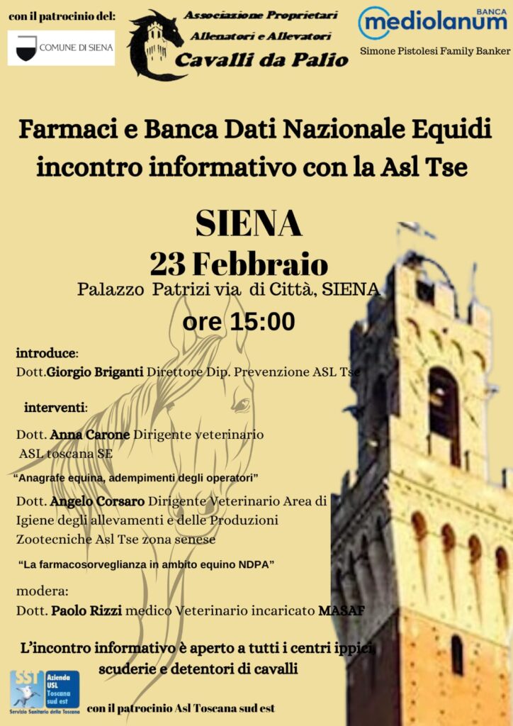Siena: oggi un incontro informativo sui farmaci e la Banca Dati Nazionale Equidi