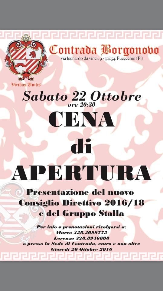 Fucecchio: questa sera la Cena di apertura con la Contrada Borgonovo