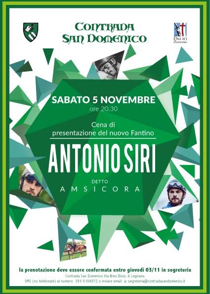 Sabato 5 novembre la cena di presentazione di Antonio Siri a San Domenico