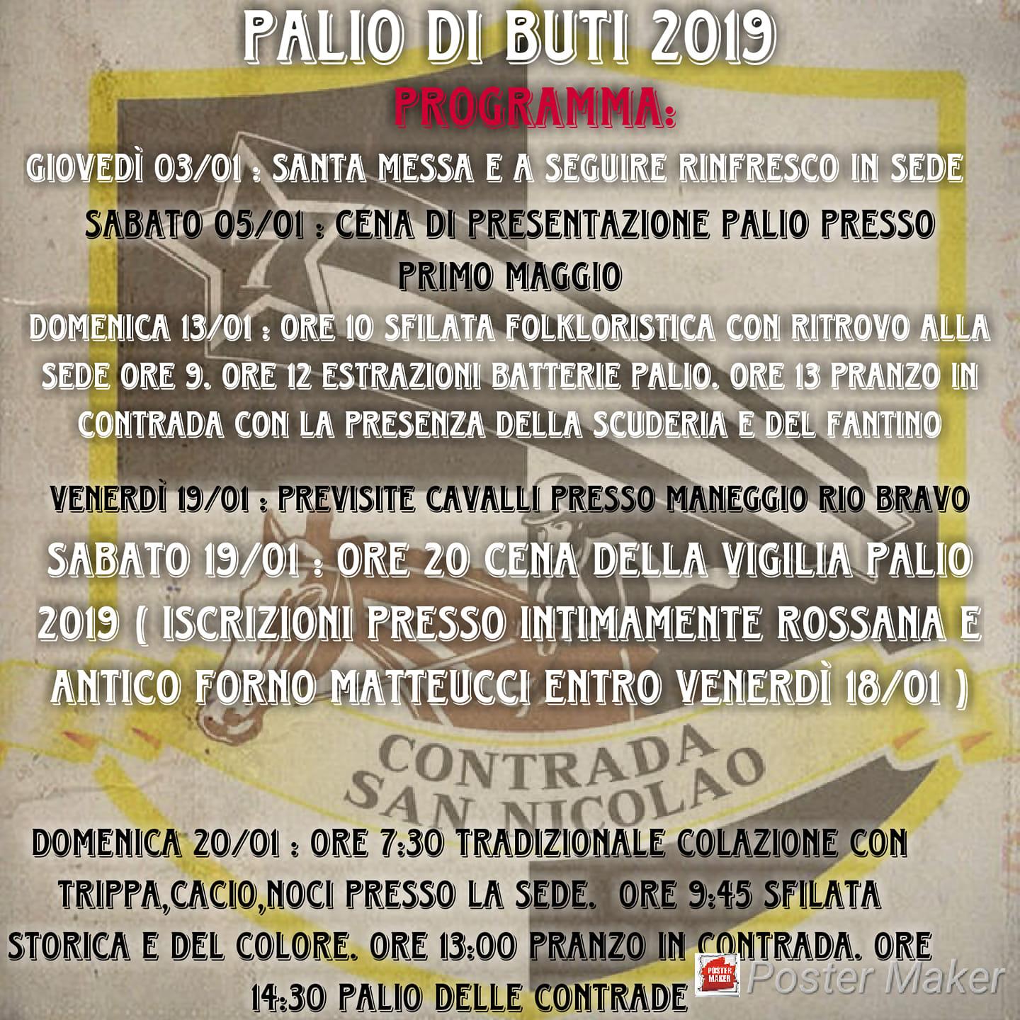 Buti: il programma di avvicinamento al Palio della Contrada San Nicolao