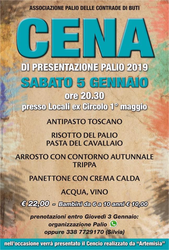 Buti: sabato la Cena di Presentazione del Palio 2019