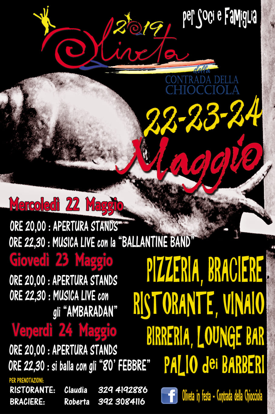 Chiocciola: da stasera tornano le serate all'Oliveta