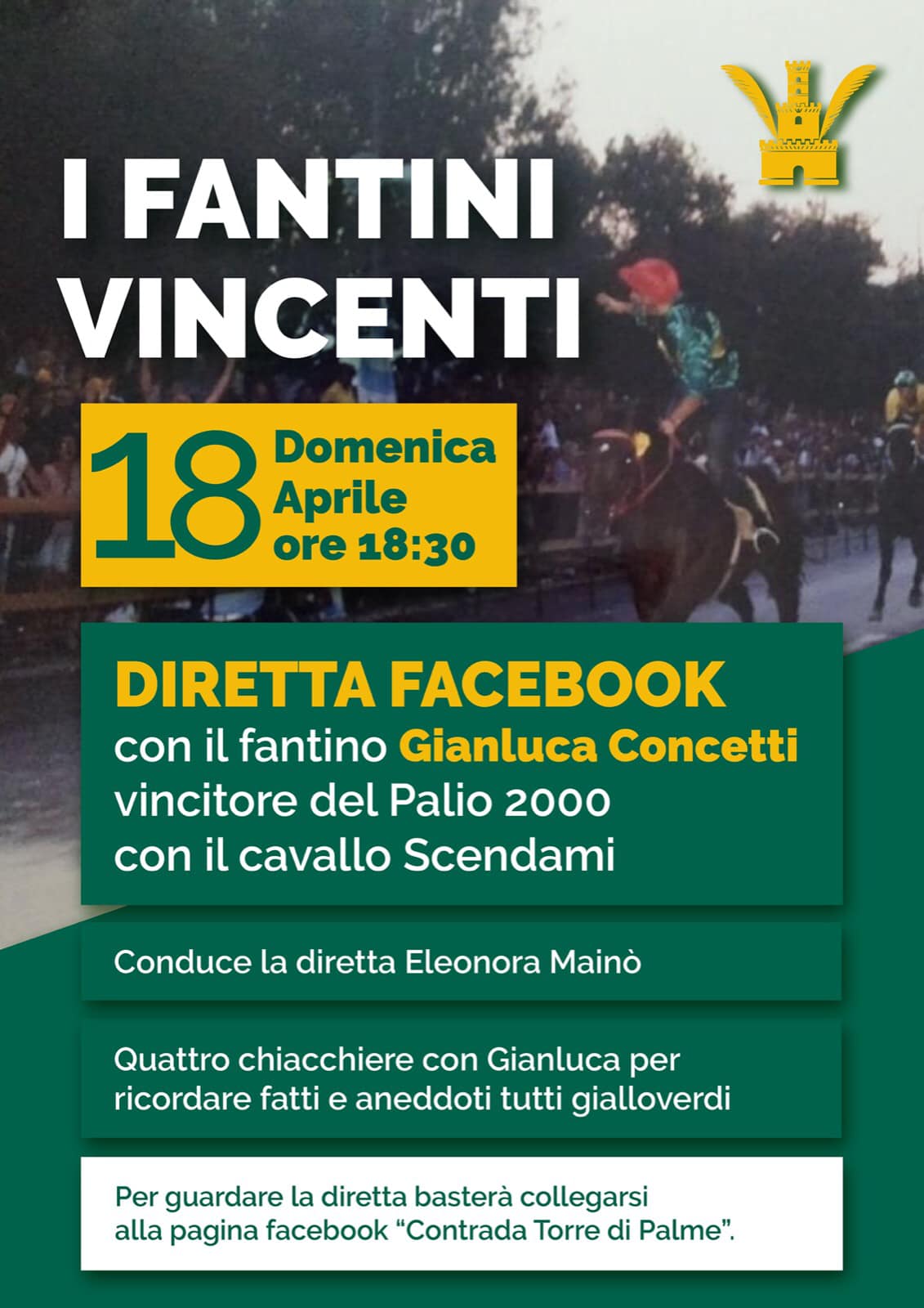 Fermo: questa sera Torre di Palme organizza una diretta con il fantino Gianluca Concetti