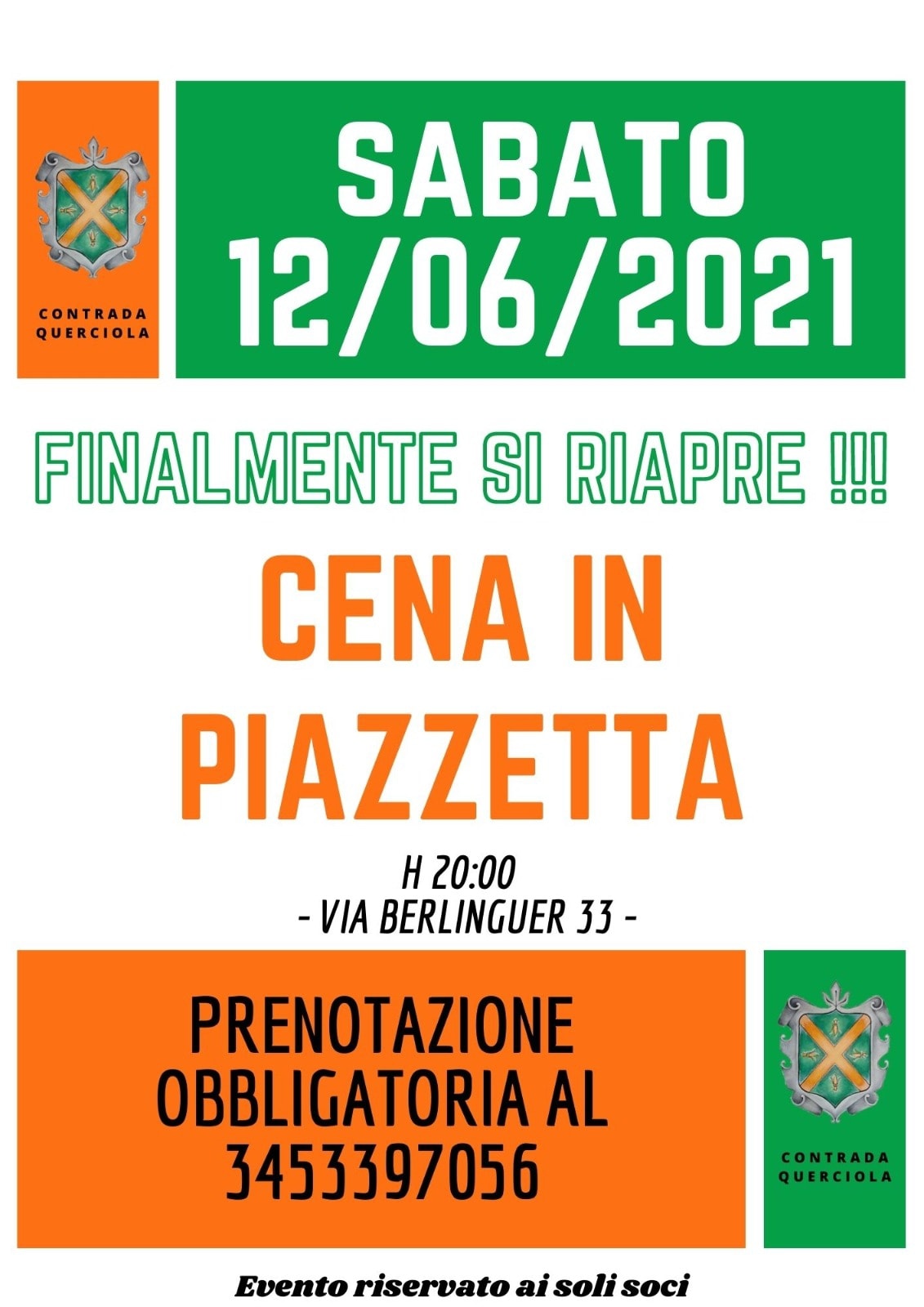 Fucecchio: domani la Contrada Querciola organizza la cena in piazzetta