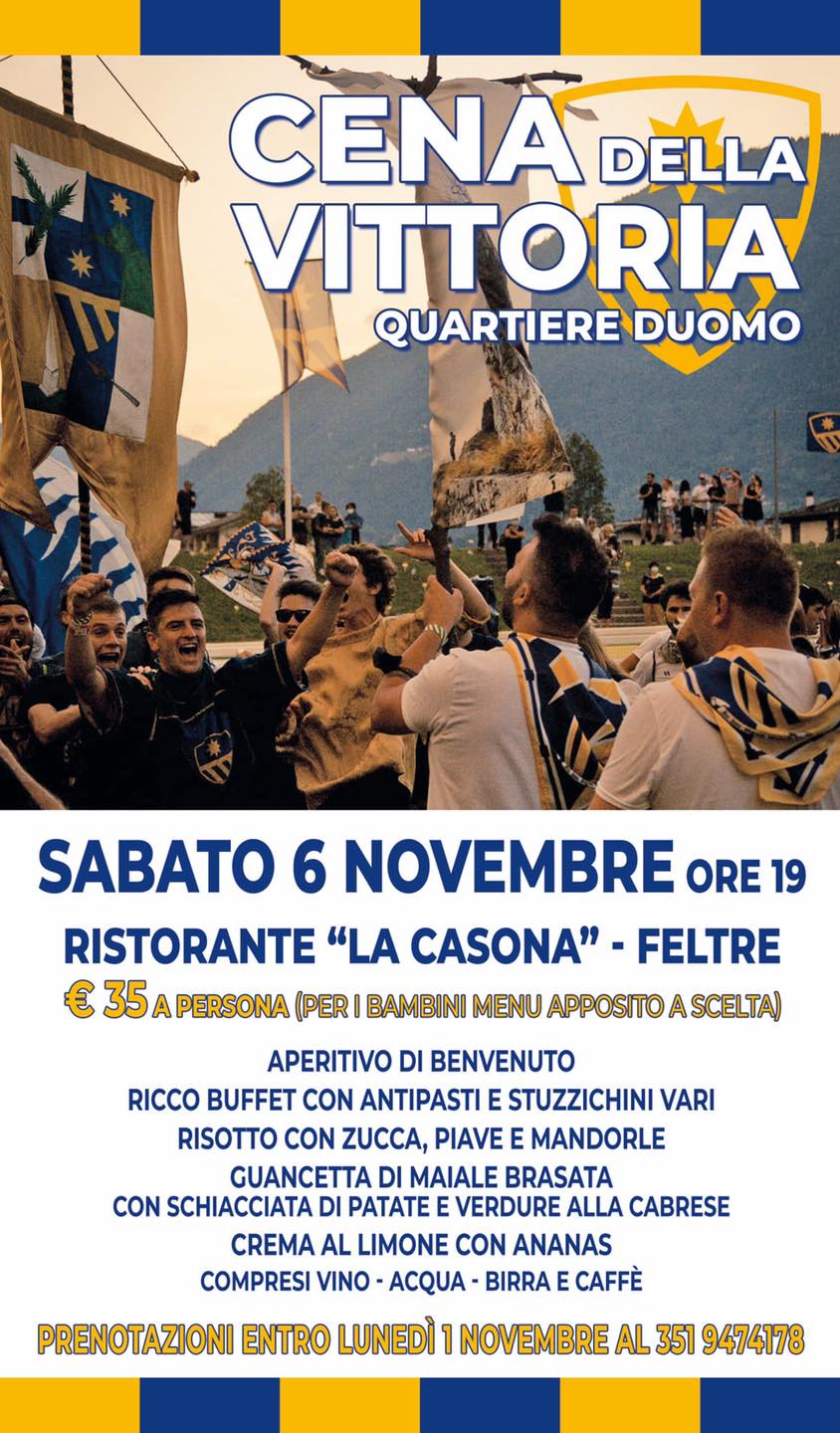 Feltre: il 6 novembre la cena del Quartiere Duomo